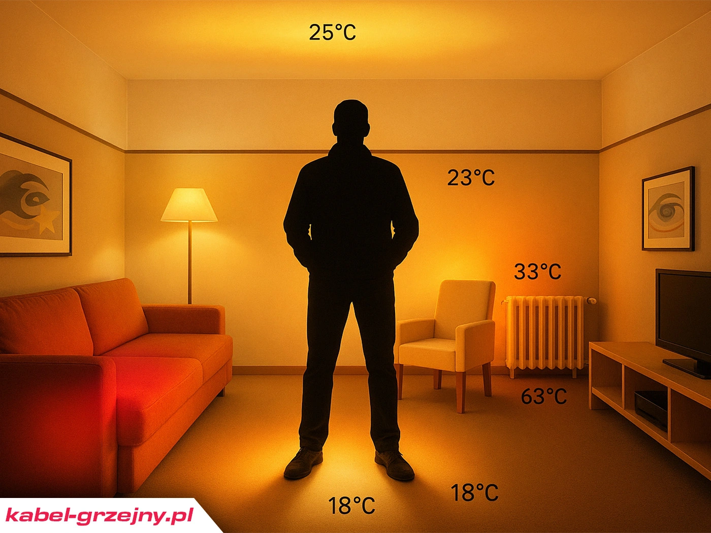 Rozkład temperatury w pomieszczeniu z grzejnikiem