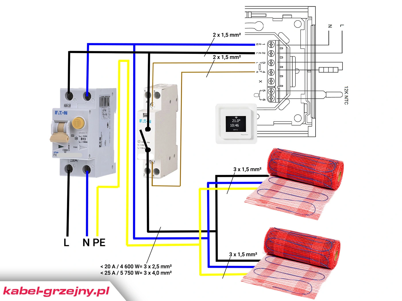 Jak podłączyć termostat podłogowy przez stycznik - schemat