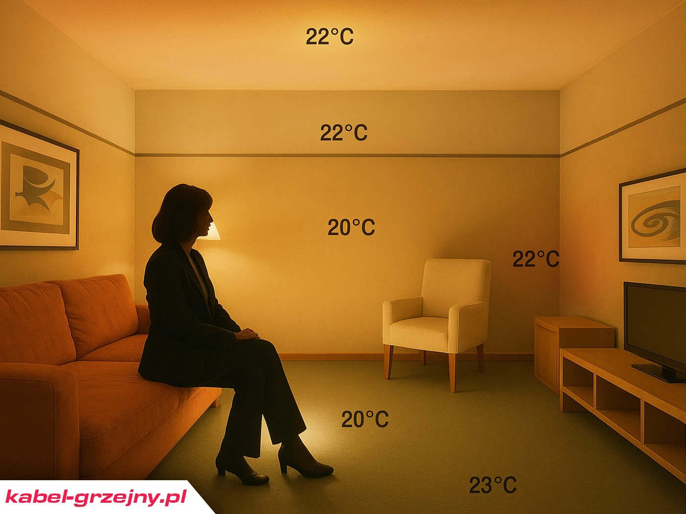 rozkład temperatury - ogrzewanie podłogowe