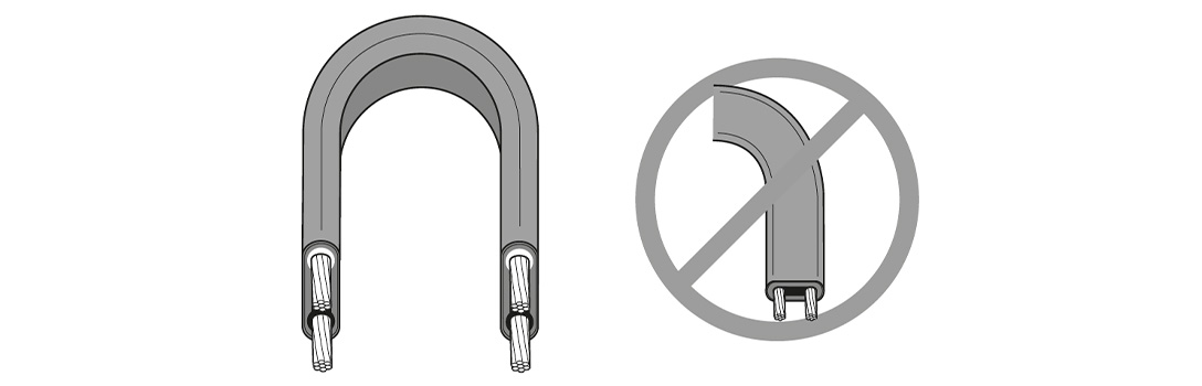 Kabel grzejny zgina się bardzo trudno wzdłuż swojej płaskiej części.